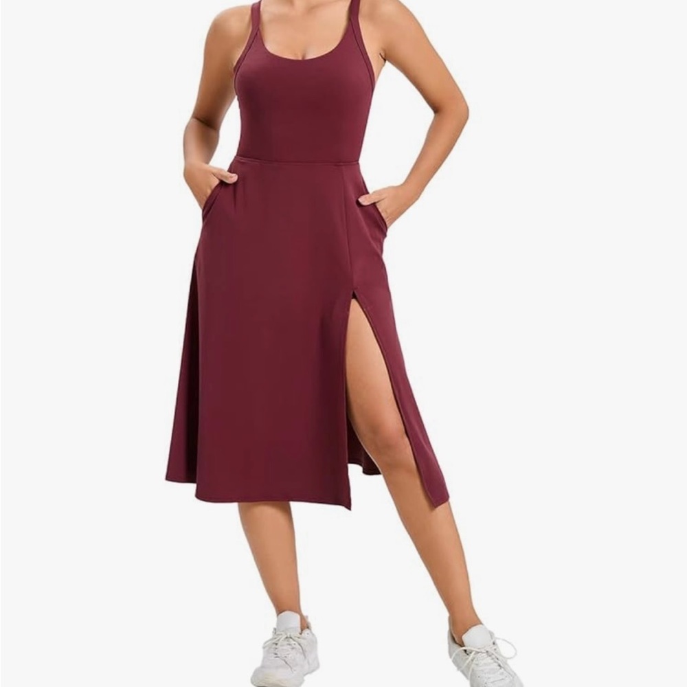 Maroon Athleisure Razorback Midi Dress with slit